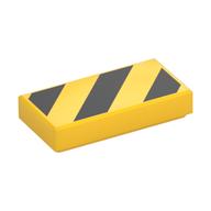 Tile 1 x 2 with Black Diagonal Stripes, Small Yellow Corner Triangles Print (Yellow)