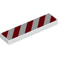 Tile 1 x 4 with Red and White Danger Stripes Red Print (White)