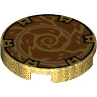 Tile Round 2 x 2 with Orange Spiral Print (Pearl Gold)