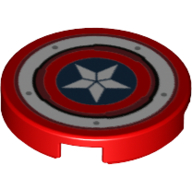 Tile Round 2 x 2 with Captain America Star Shield with Rivets Print (Red)