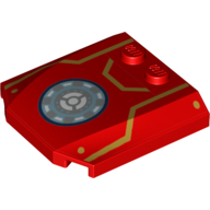 Brick Wedged, Curved Triple 4 x 4 x 2/3, 2 Studs with Iron Man Armor, Gold Lines, and Round Arc Reactor Print (Red)