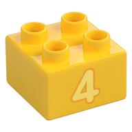 Duplo Brick 2 x 2 with Bright Light Yellow '4' Print (Yellow)