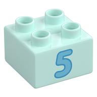 Duplo Brick 2 x 2 with Medium Azure '5' Print (Light Aqua)