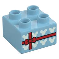 Duplo Brick 2 x 2 with Mickey Mouse Silhouette and Ribbon with Bow (Gift) Print (Medium Azure)