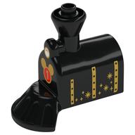 Duplo Train Front, Steam Engine with Cow Catcher with Red Mickey Mouse with '1' and Gold Stars and Stripes with Rivets Print (Black)