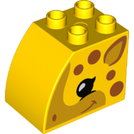 Duplo Brick 2 x 3 x 2 with Curved Top and Dark Orange Spots and Giraffe Face Print (Yellow)