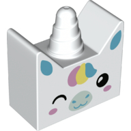 Duplo Brick 2 x 4 x 3 1/2 with Horn, Unicorn Face Print (White)