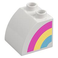 Duplo Brick 2 x 2 x 1 1/2 with Curved Top, Rainbow on Left Side Print (White)