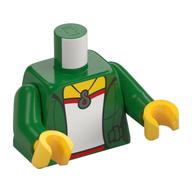 Torso, Jacket Open over Red and Light Green Top with Necklace Print, Green Arms, Yellow Hands (Green)