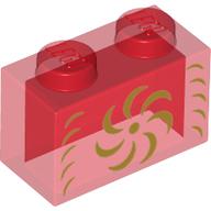 Brick 1 x 2 with Gold Decorations Print (Trans-Red)