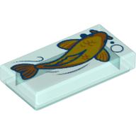 Tile 1 x 2 with Yellow/Orange Fish (Koi) Print (Trans-Light Blue)