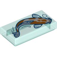 Tile 1 x 2 with Orange/White Fish (Koi) Print (Trans-Light Blue)