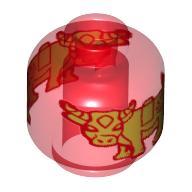 Minifig Head (No Face), Gold Bull Print (Trans-Red)
