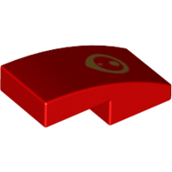 Brick Curved 2 x 1 No Studs with Gold Eye Print (Red)