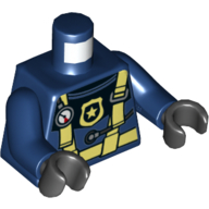 Torso, Wetsuit with Bright Light Yellow Straps, Gauge, and Police Badge Print, Dark Blue Arms, Black Hands (Dark Blue)