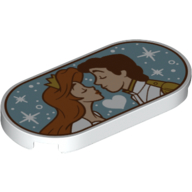 Tile Round 2 x 4 with Ariel and Prince Eric Kissing Print (White)