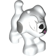Animal, Dog, Small Standing with Fur Over Eyes, High Black Nose, Open Mouth, and Light Bluish Gray Ears Print (White)
