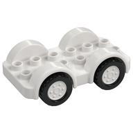 Duplo Car Base 2 x 6 - 4 White Wheels with Black Tires on 4 Fixed Axles (White)