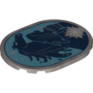 Tile Round 6 x 8 with Dark Blue Horse Contours on Medium Azure Background Print (Flat Silver)