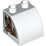Duplo Brick 2 x 2 x 1 1/2 with Curved Top, Criminal on Left, Dog on Right Print (White)