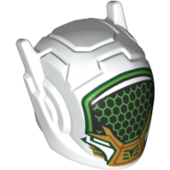Helmet with Antennae and Headphones and Black Visor with Green Honeycomb, Gold/Green Decorations Print (Mei) (White)