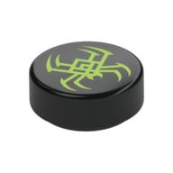 Tile Round 1 x 1 with Lime Spider Print (Black)