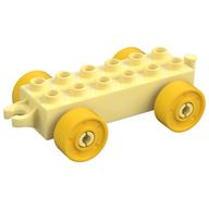 Duplo Car Base 2 x 6 with Fake Bolts, Open Hitch End and Yellow Wheels (Bright Light Yellow)