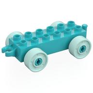 Duplo Car Base 2 x 6 with Fake Bolts, Open Hitch End and Light Aqua Wheels (Medium Azure)