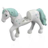 Animal, Horse with Raised Leg, Light Aqua Mane and Tail, Stars Print (White)