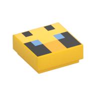 Tile 1 x 1 with Pixelated Bee Face, Blue Eyes Print (Yellow)