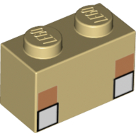 Brick 1 x 2 with White Square Eyes Print (Tan)
