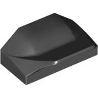 Brick Wedged, Curved 1 x 2 x 2/3 No Studs, Wing End, White Teeth Print (Black)
