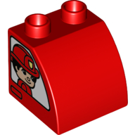 Duplo Brick 2 x 2 x 1 1/2 with Curved Top, Firefighters, Male on Right, Female on Left Print (Red)