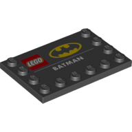 Plate Special 4 x 6, Studs on 3 Edges with 'LEGO BATMAN' and Batman Logo Print (Black)