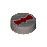 Tile Round 1 x 1 with Red Bat Print (Flat Silver)