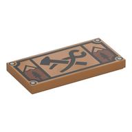 Tile 2 x 4 with Sign, Black Hammer/Clamp, Tree, Mountain Print (Medium Nougat)