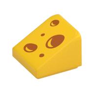 Brick Sloped 30° 1 x 1 x 2/3 with Cheese Holes Print (Yellow)