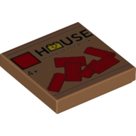 Tile 2 x 2 with The Lego House Logo and Red Bricks Print (Medium Nougat)