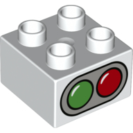 Duplo Brick 2 x 2 with Red and Green Lights Print (White)