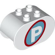 Duplo Brick 2 x 4 x 2 Rounded Ends with 'P' on Azure Circle with Red Border Print (White)