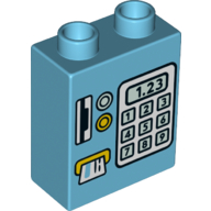 Duplo Brick 1 x 2 x 2 with Cash Register and Card Slot Print (Medium Azure)