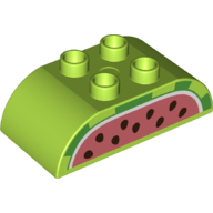 Duplo Brick 2 x 4 Curved Top with Watermelon Print (Lime)