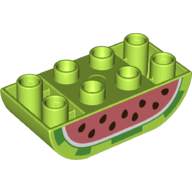 Duplo Brick 2 x 4 Curved Bottom with Watermelon Print (Lime)