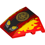 Brick Wedged, Curved 4 x 3 No Studs with Headlights, Yellow Flames, Flaming Skull Print (Red)