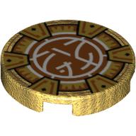 Tile Round 2 x 2 with Orange Energy Core Print (Pearl Gold)