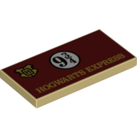 Tile 2 x 4 with Dark Red Sign, 'HOGWARTS EXPRESS', '9 3/4' Print (Tan)