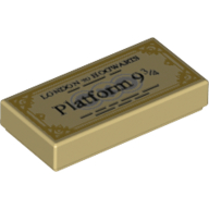 Tile 1 x 2 with Train Ticket, 'Platform 9 3/4' Print (Tan)