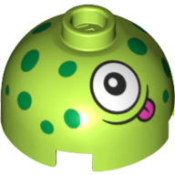 Brick Round 2 x 2 Dome Top with Dark Green Spots, Eye, Tongue Print (Lime)
