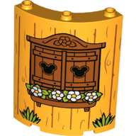 Panel 4 x 4 x 6 Quarter Cylinder with Wooden Wall and Window, Shutters, Flowers Print (Bright Light Orange)