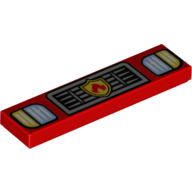 Tile 1 x 4 with Headlights, Grille, and Fire Logo Print (Red)